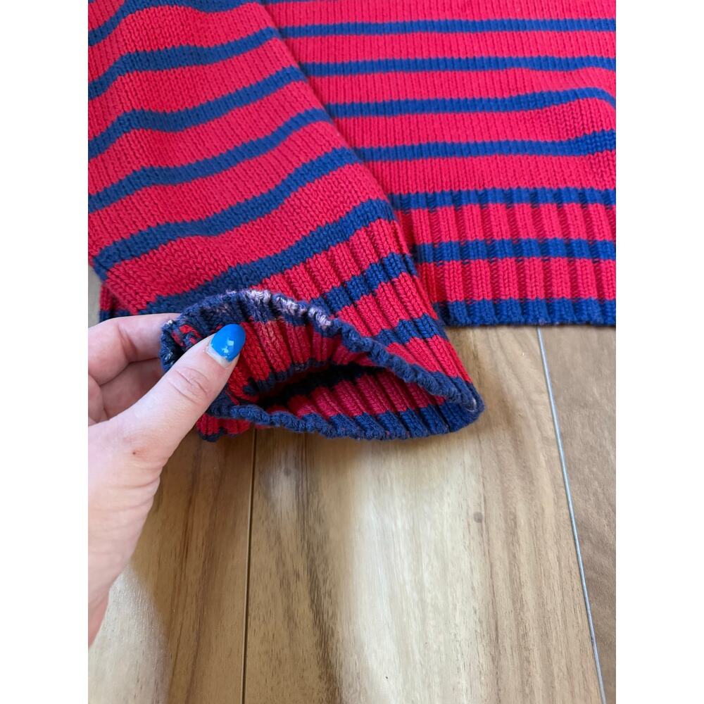J.Crew Striped Rollneck Sweater Women L Red Navy Crewneck Chunky Knit Pullover - Picture 6 of 7